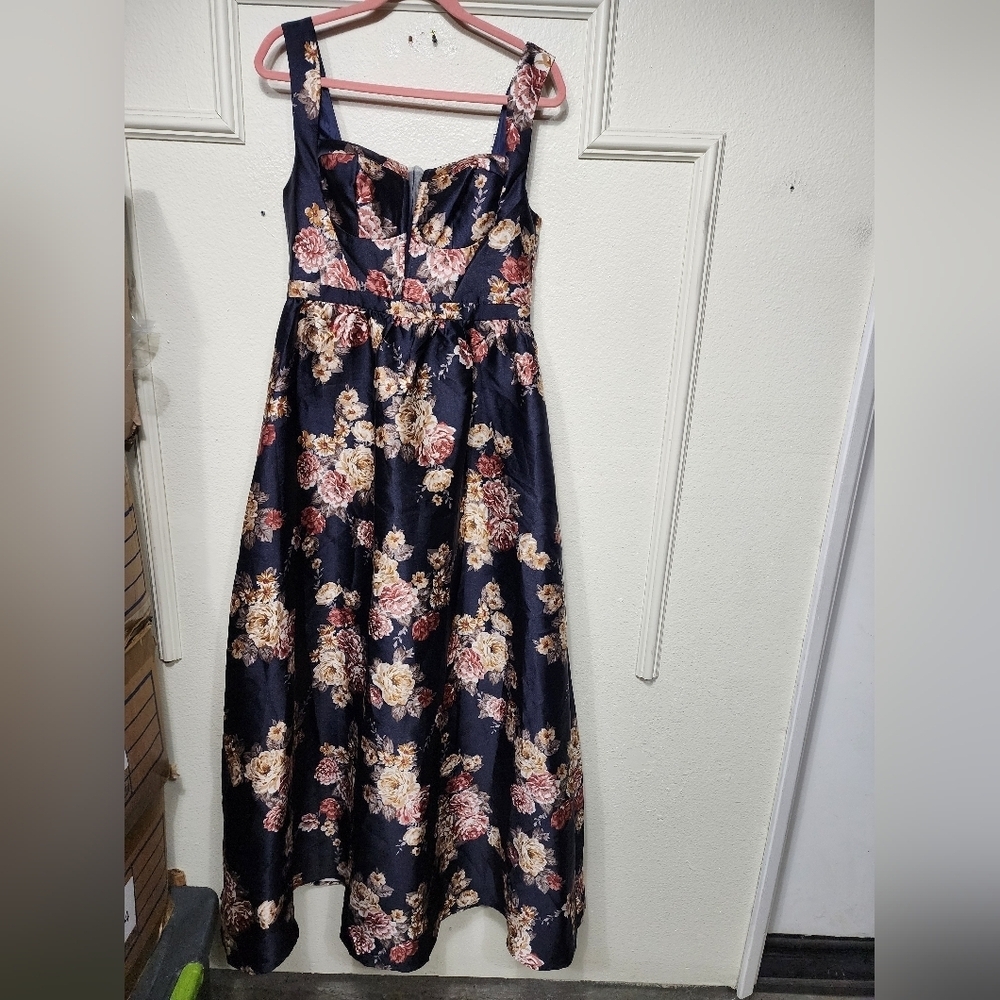 Lulus Elegant Pick Navy Blue Floral Sleeveless Bustier Maxi Dress S Wedding Prom - Picture 5 of 10